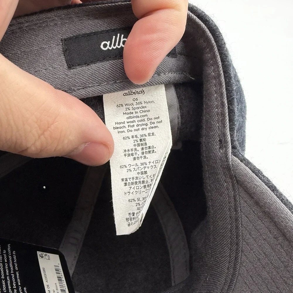 Allbirds The Cap Hat‎ Strapback Adjustable Natural Black Wool Blend Unisex OSFM